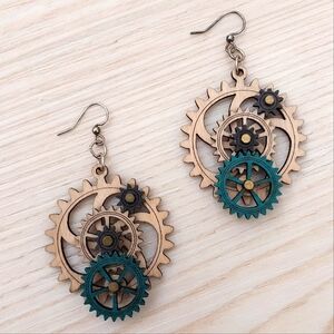 Wooden Kinetic Gear Earrings